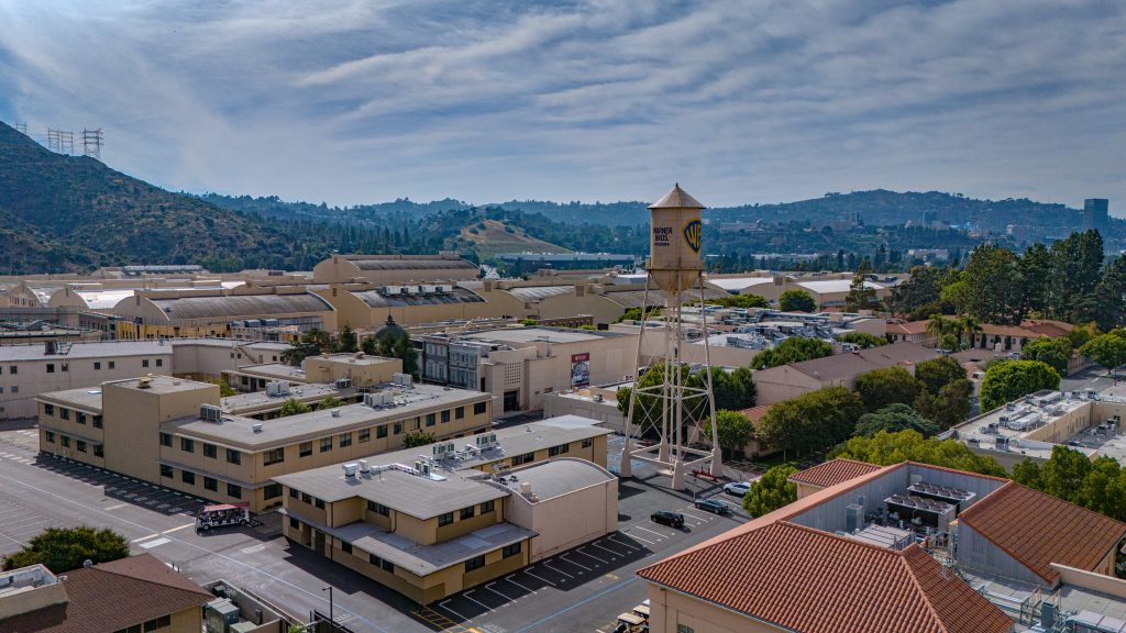 Aerial view of Warner Bros. Studios in Burbank, LA.