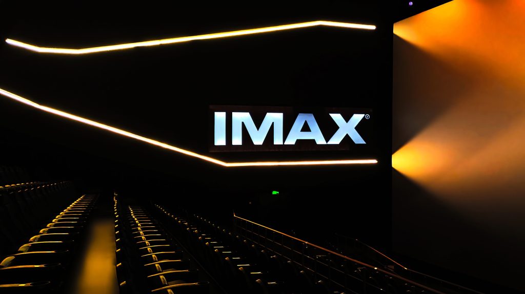 Lit IMAX logo inside a screening venue in New York, NY.