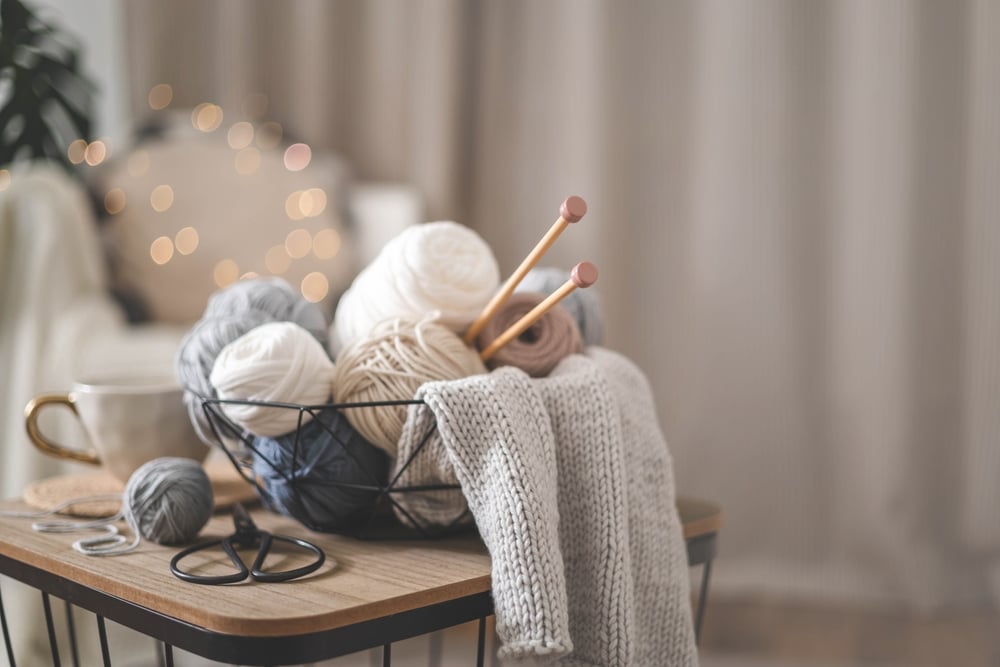 yarn set up for knitting-- winter crafts
