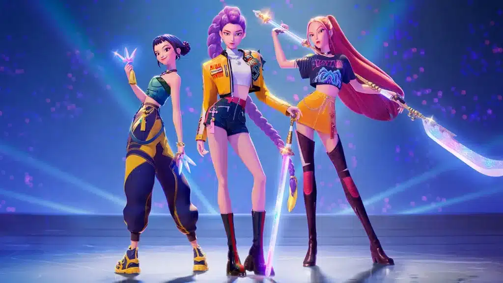 KPop Demon Hunters, Three Main Characters standing together.