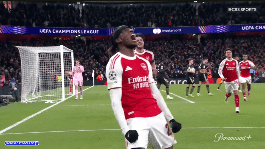 Noni Madueke finds the net as Arsenal take the lead over Bayern.