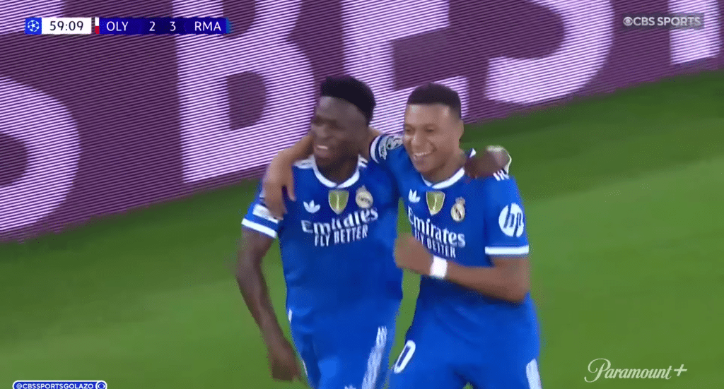 Mbappé and Vinícius combine for Madrid in the Champions League.