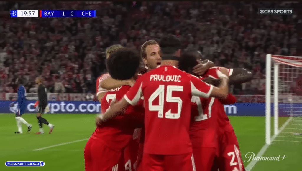 Bayern Munich celebrate after striking against Chelsea in the Champions League