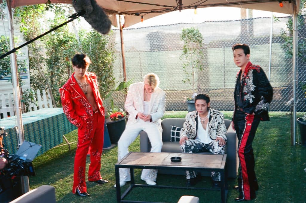 The Rose members Dylan Lee, Jeff Lee, Sammy Kim, and Leo Park behind the scenes of 'The Rose: Come Back to Me' before their Coachella performance.