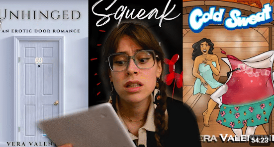 Thumbnail of a girl reading sentient object romances with a collage in the background.