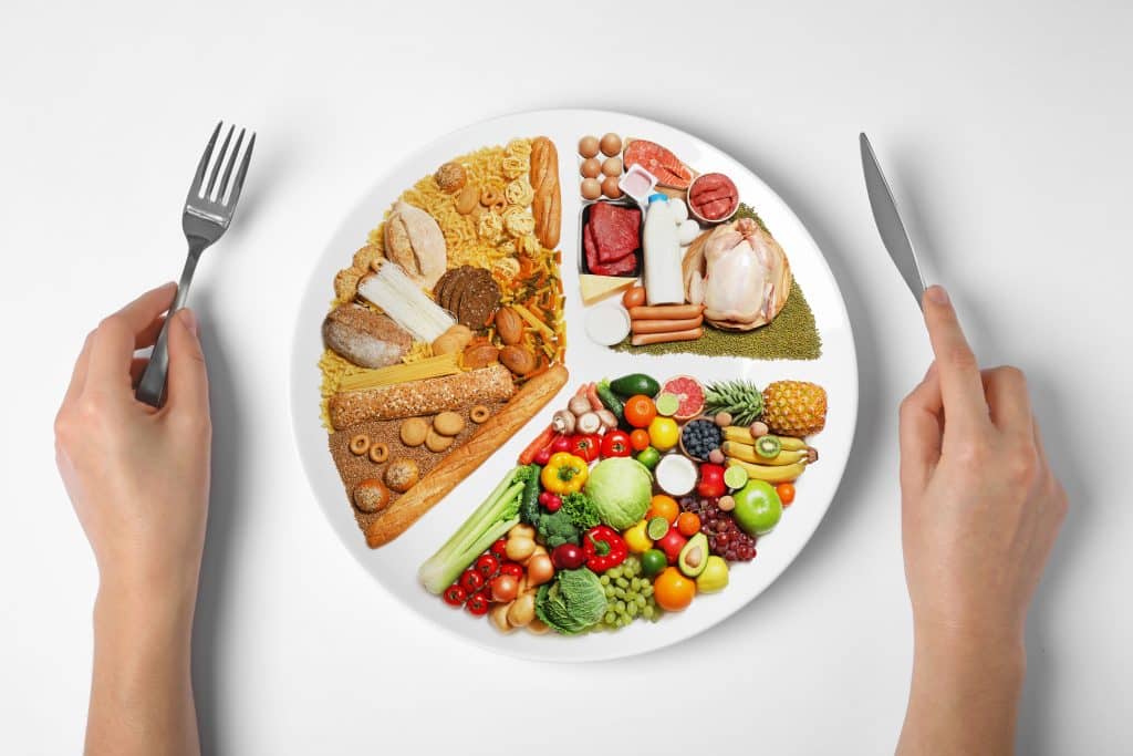 A plate that has the recommended portion for each meal.