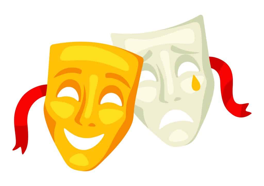 Symbolized by the two drama masks, comedy and tragedy are the two types of film story, just like theater.