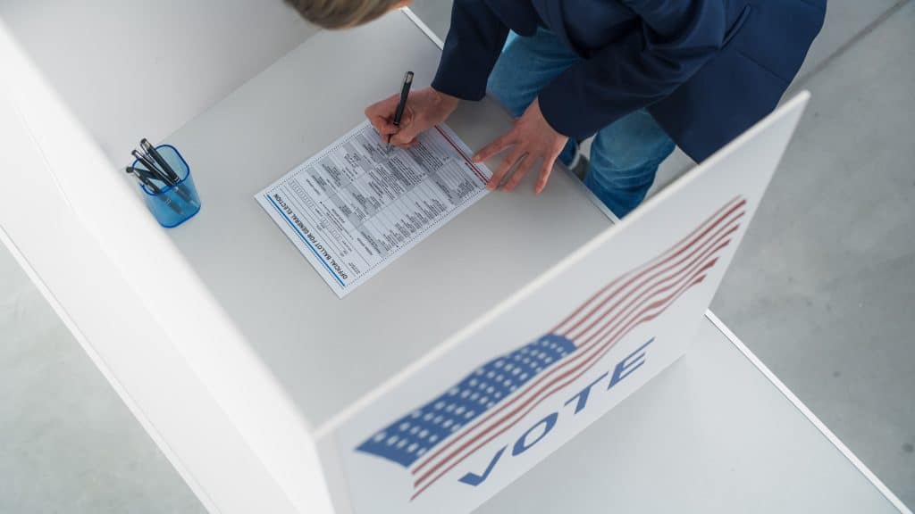 Voter at a polling location in a United States election.