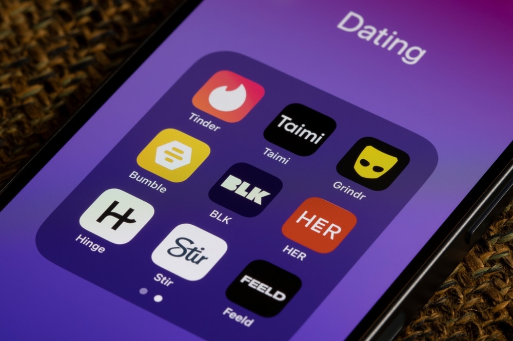 A phone showing a number of dating apps