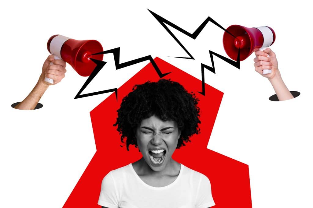 Woman screaming as noises engulf her