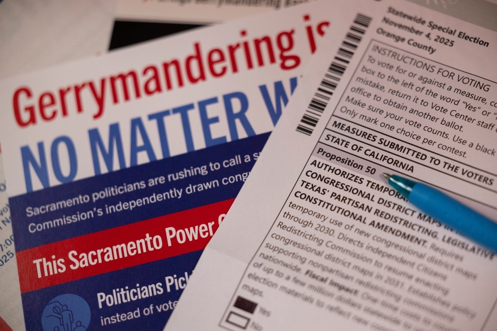 A vote-by-mail ballot for the California Special Election regarding Proposition 50. (Shutterstock)