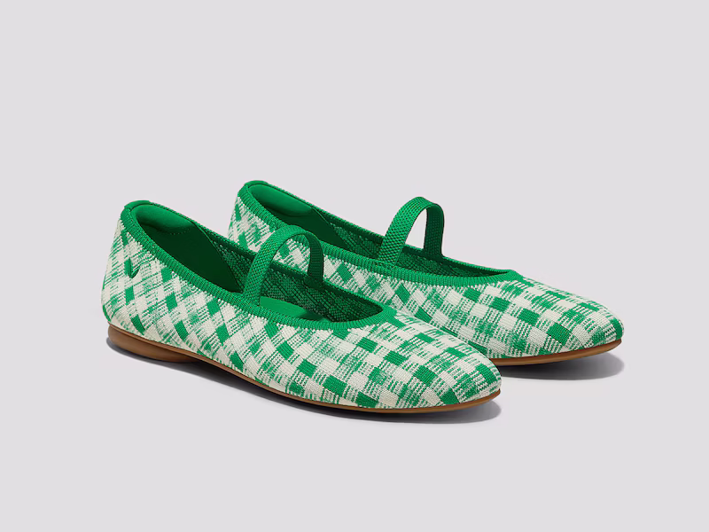 a pair of green gingham Mary Jane flats that add a colorful touch to your wardrobe