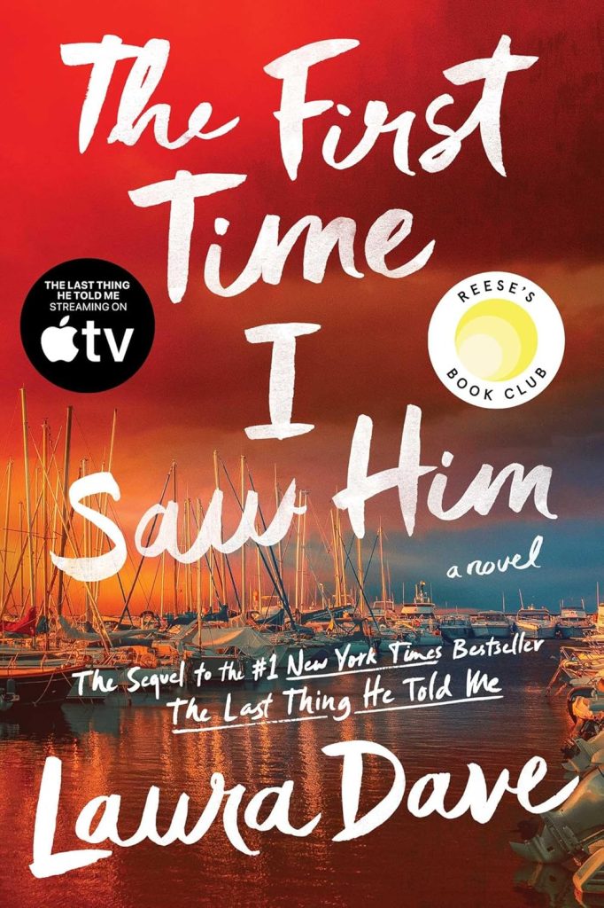 Book cover of The First Time I Saw Him by Laura Dave with dramatic suspense theme.