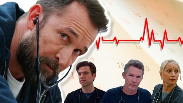 Graphic of Robinovitch with stethoscope, and three additional characters in the background. There is a heart rate monitor line across the image.