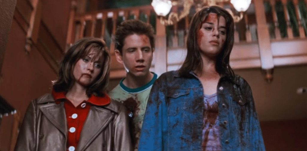Images of the bloodied survivors of the first 'Scream' movie.