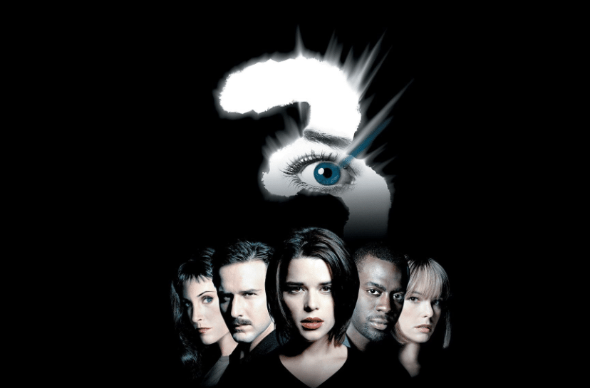 Movie poster of the third 'Scream' film. It has profile images of five of the main cast.