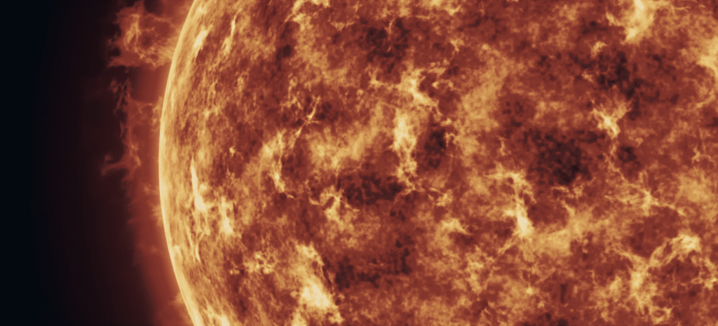 Screenshot of a closeup of the sun from Project Hail Mary.