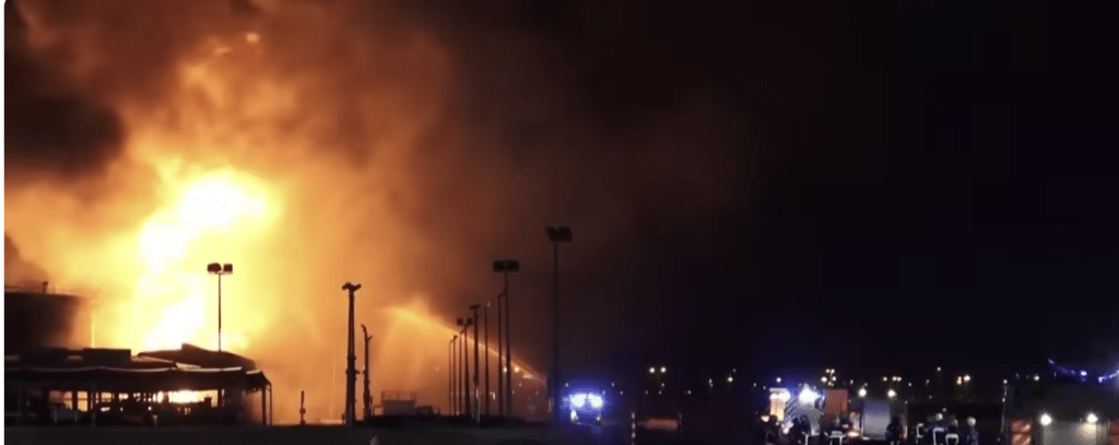 Explosion near a highway at night