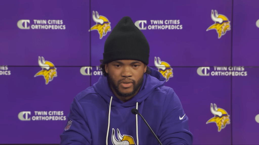Newly signed quarterback Kyler Murray addresses the media in Minnesota.