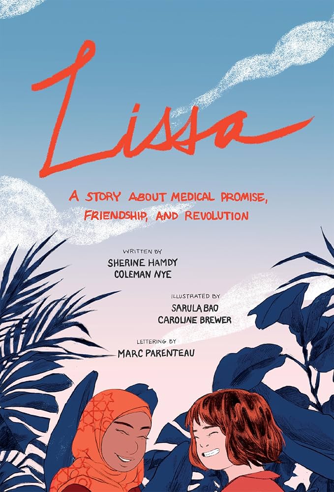 Cover art for the book Lissa, showing two girls giggling together under a pink and blue sky