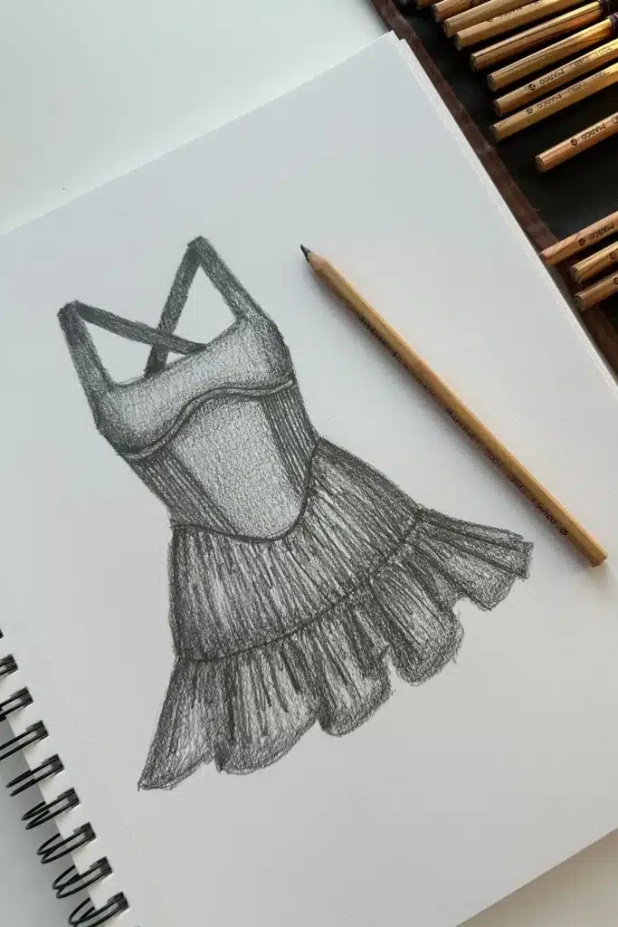 Sketched drawing of a Pirouette Dress on Popflex