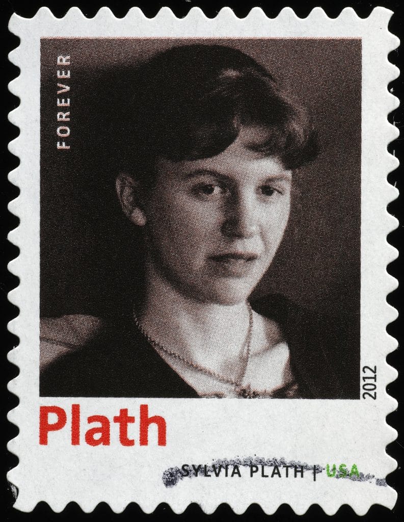 American postage stamp of Sylvia Plath with the word 'forever'. Shutterstock/spatualetali