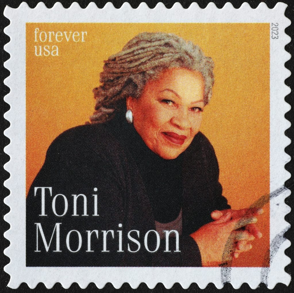American postage stamp of Toni Morrison with the words 'forever usa'. Shutterstock/spatualetali