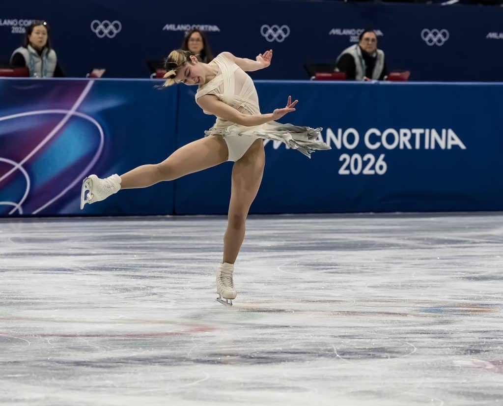 Alysa Liu skating her short program at the 2026 Winter Olympics.