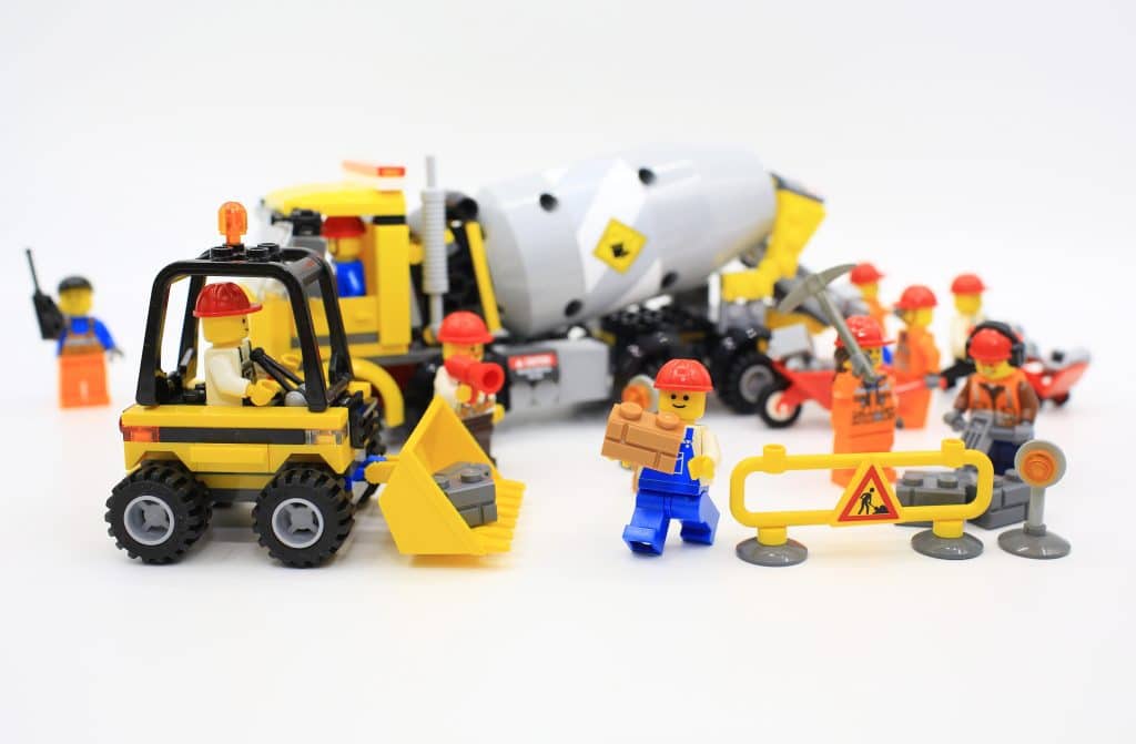 Lego construction worker mini-figures.