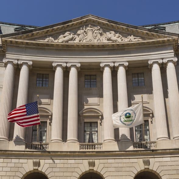 Courtroom with American and EPA flags