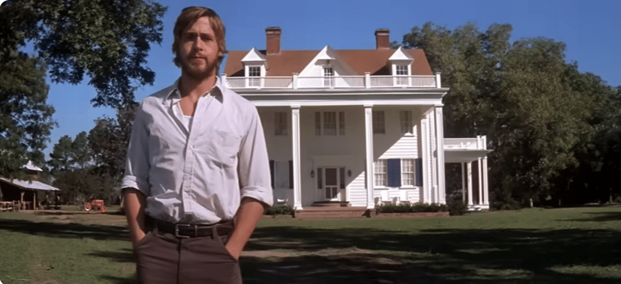 Ryan Gosling in The Notebook in front of the house