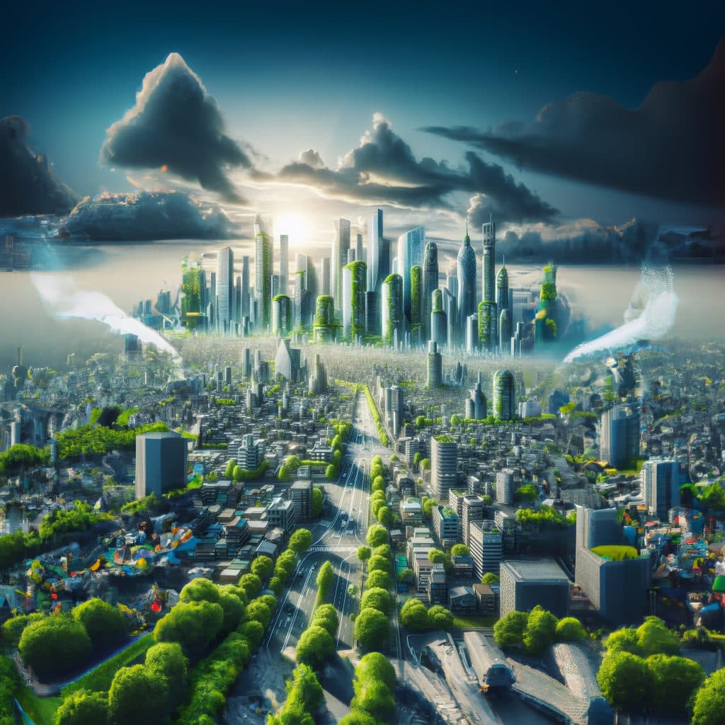 The perfect city, home of Burnout, covered in clouds.