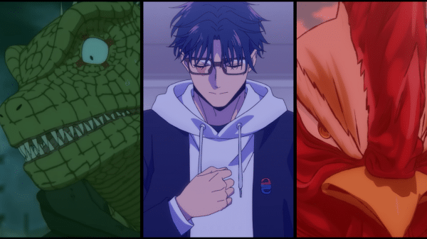 Characters Kaiman, Hikaru Gero, and Keiji