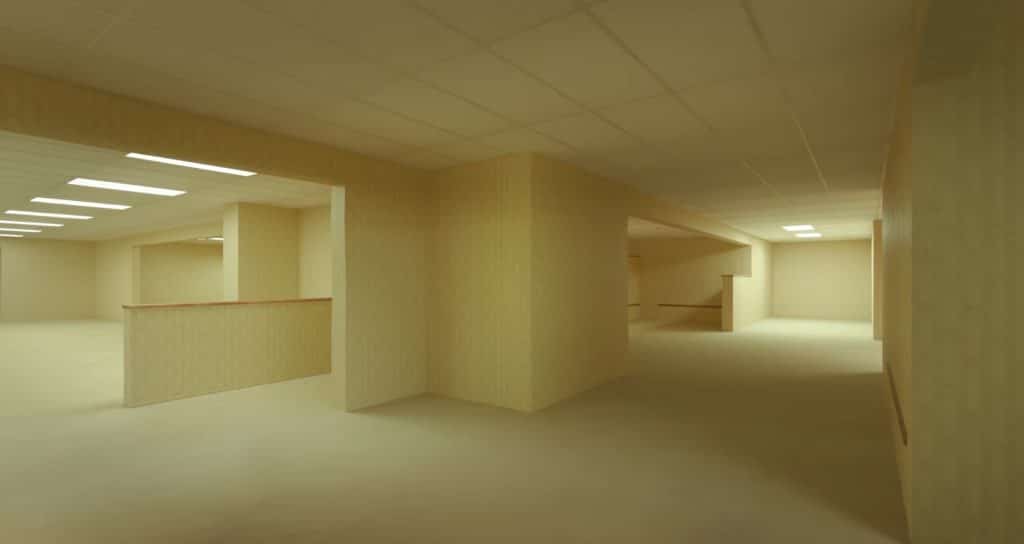 Photo of The Backrooms from the official trailer.