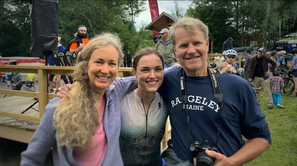 Karen Wilson, Moriah Wilson, and Eric Wilson at Moriah's gravel racing competition (Source: Netflix)