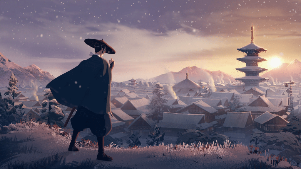 Mizu standing over a village. (Credit: Netflix)