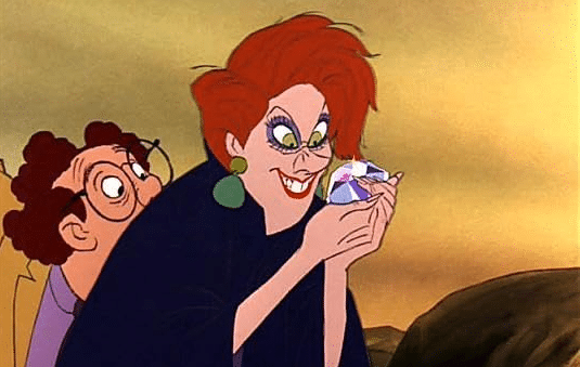 Image of Madame Medusa and Mr. Snoops staring at the diamond. They look overcome with greed.