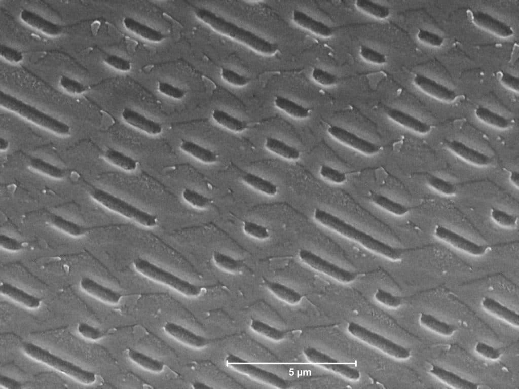 Microscopic view of the pits and lands on CD