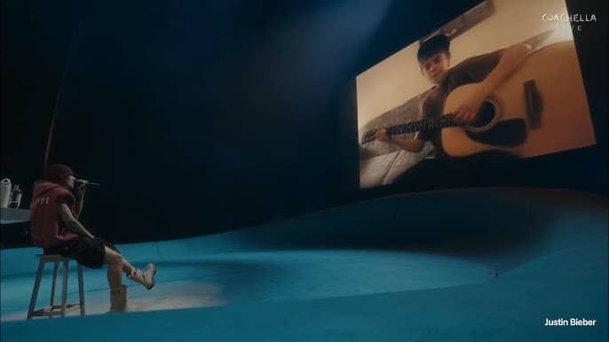 Justin Bieber sings to his younger self at Coachella music festival.