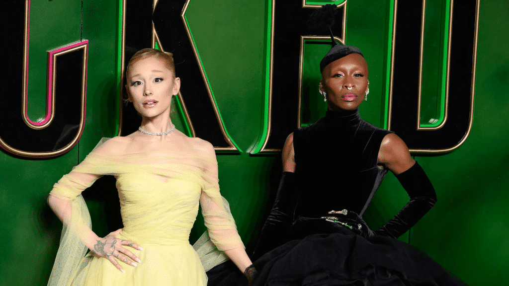 Ariana Grande and Cynthia Erivo on the carpet to promote the film Wicked