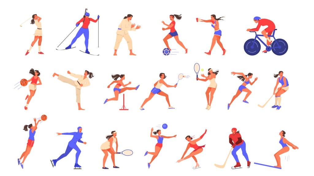 Drawing of women playing various sports
