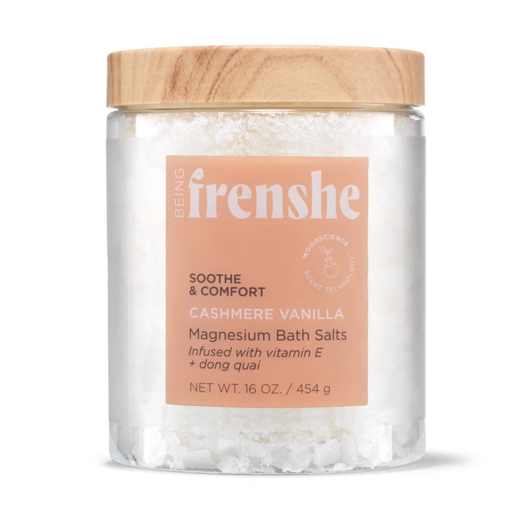A stock photo of Being Frenshe Magnesium Bath Salts in Cashmere Vanilla.