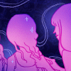 three faceless girls. two of them are looking at each other and one has their back turned