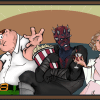 An illustration that contains characters Peter Griffin and Maul from Star Wars