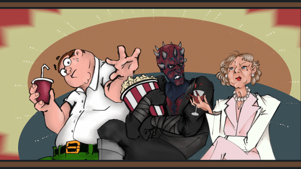 An illustration that contains characters Peter Griffin and Maul from Star Wars