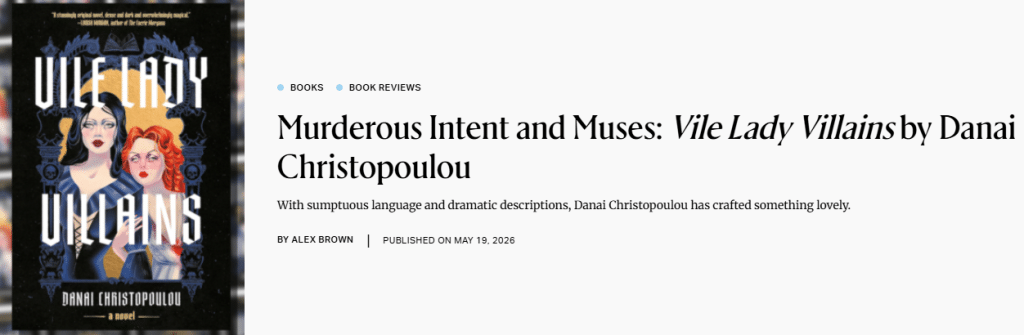 Image of a book review by Alex Brown, with the North American cover placed beside the article's title.