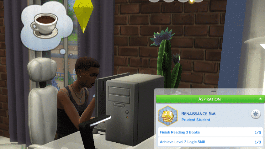 alyx having a mundane meeting with her client in the sims 4 after reading books