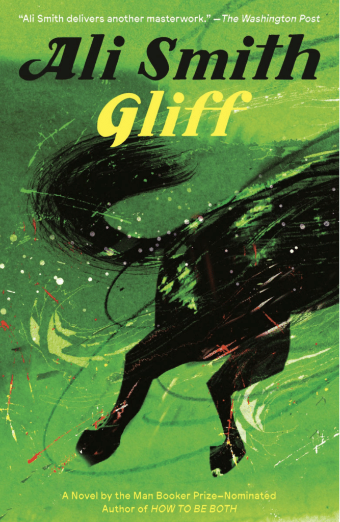 A green book cover with a black horse's legs and tail.