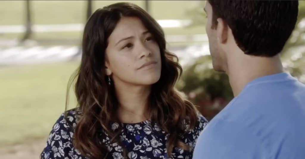 Jane and Rafael talking deeply outside in Jane the Virgin.