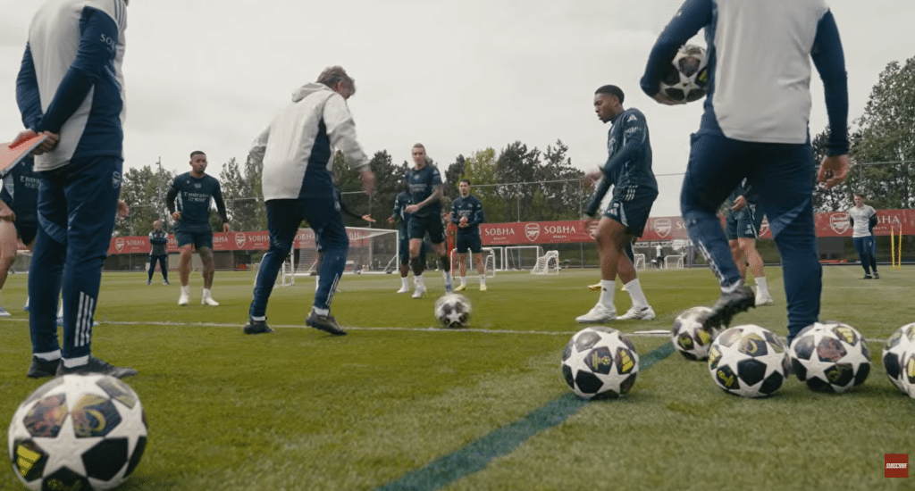 Arsenal prepare on the training ground before the final in Budapest.